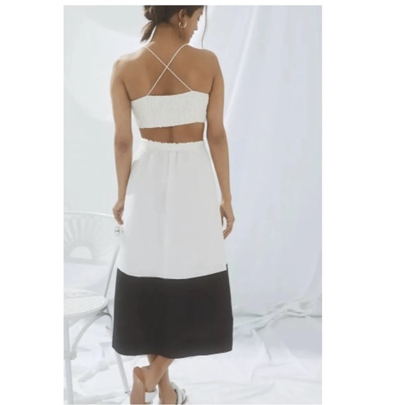 Anthropologie Maeve Colorblocked Contrast Midi Dress Smocked Black White - Picture 3 of 10